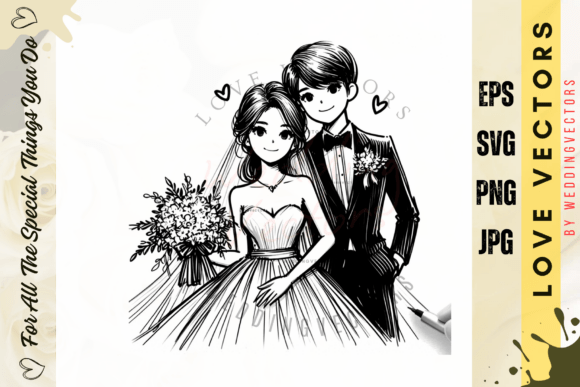 Embracing Romance: The C4198 Wedding Couple Vector Collection